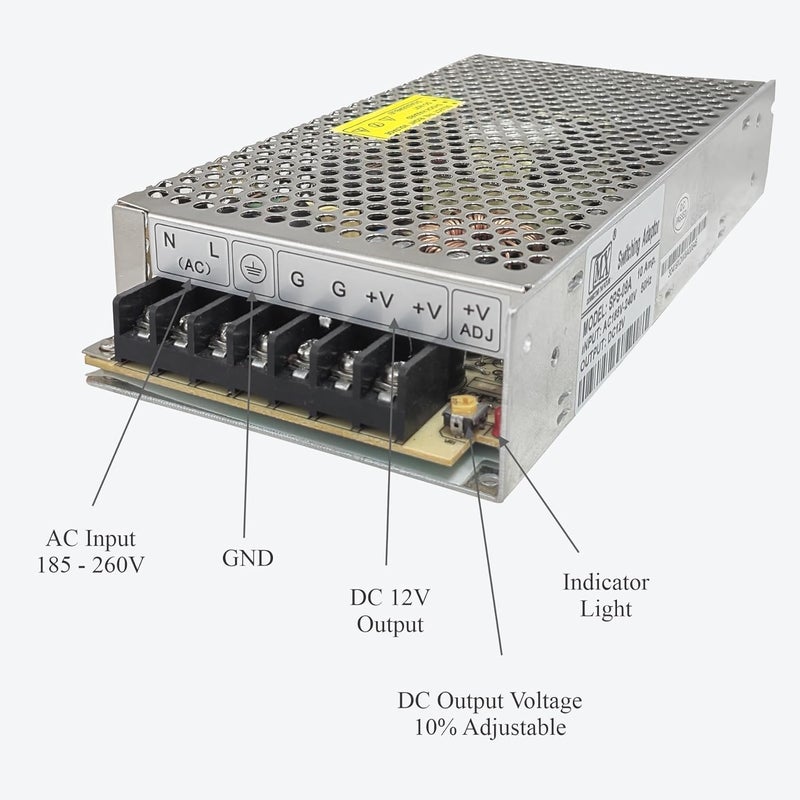 MX 12V 10A CCTV Power Supply with Metal Body | Desktop SMPS Adapter 220V AC to 12V DC Converter | Supports Up to 24 Security Cameras (Bullet, Dome, PTZ, DVR, NVR) - Image 5