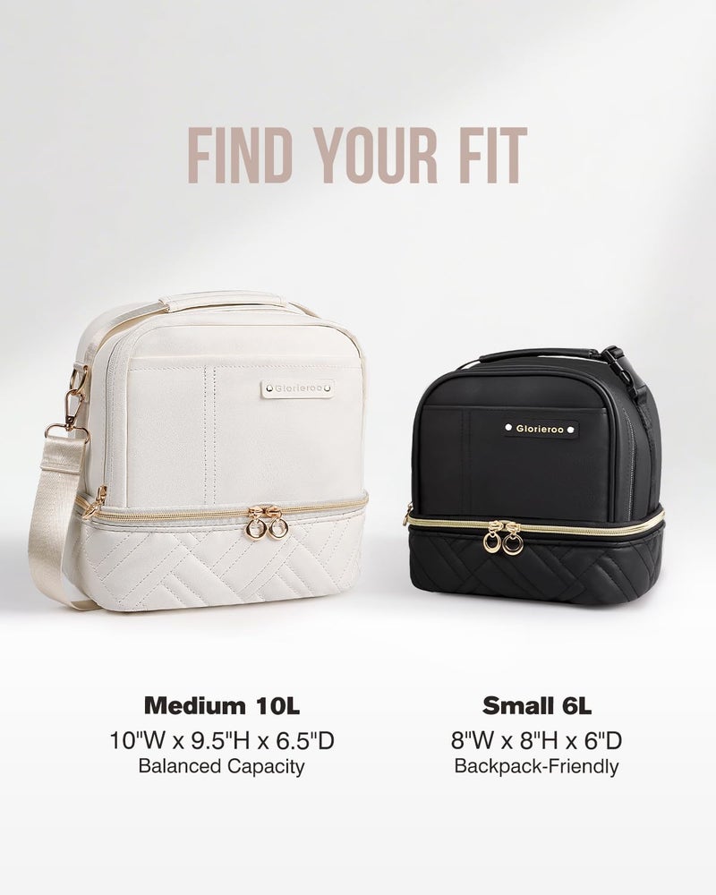 GLORIEROO Lunch Box Bag Women Girls - Double Deck Vegan Leather Insulated Waterproof Leakproof Cooler for Work Travel Picnics - Back to School Teacher Mothers Day Christmas Birthday Gifts - Image 5