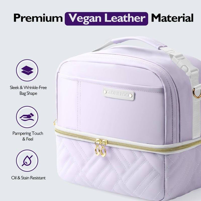 GLORIEROO Lunch Box Bag Women Girls - Double Deck Vegan Leather Insulated Waterproof Leakproof Cooler for Work Travel Picnics - Back to School Teacher Mothers Day Christmas Birthday Gifts - Image 3