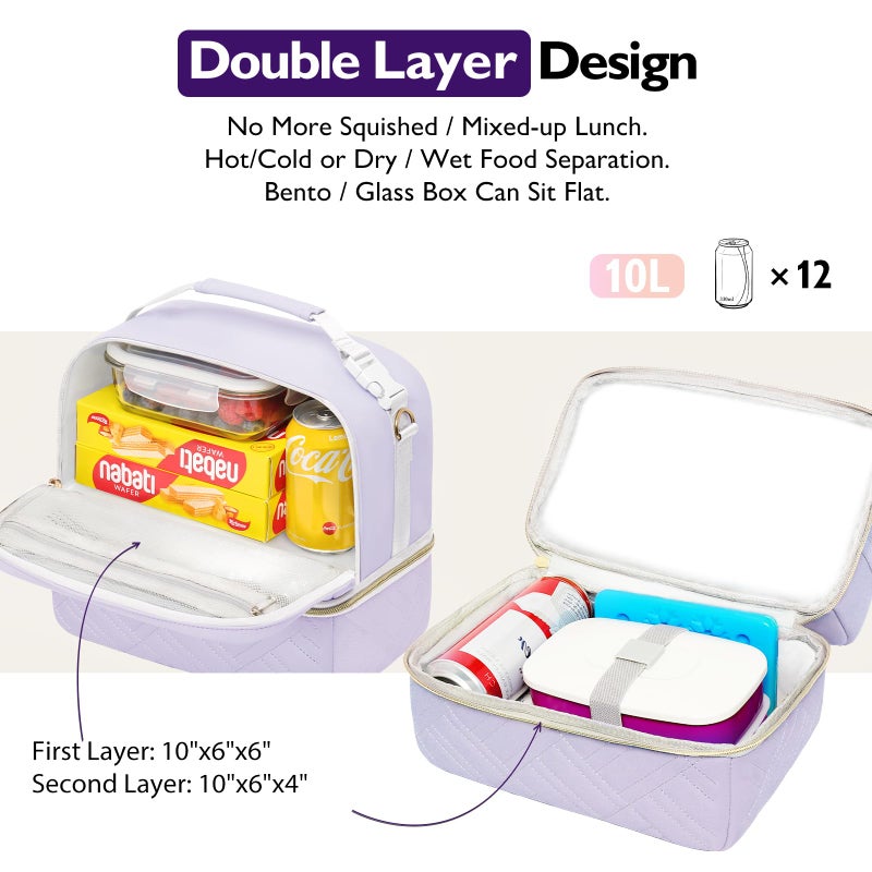 GLORIEROO Lunch Box Bag Women Girls - Double Deck Vegan Leather Insulated Waterproof Leakproof Cooler for Work Travel Picnics - Back to School Teacher Mothers Day Christmas Birthday Gifts - Image 4