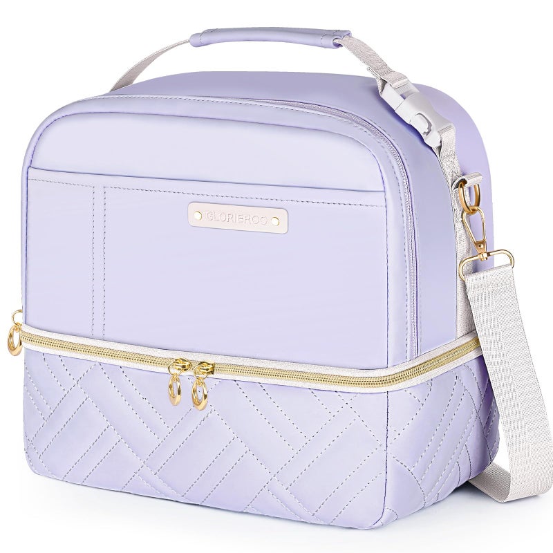 GLORIEROO Lunch Box Bag Women Girls - Double Deck Vegan Leather Insulated Waterproof Leakproof Cooler for Work Travel Picnics - Back to School Teacher Mothers Day Christmas Birthday Gifts - Image 1