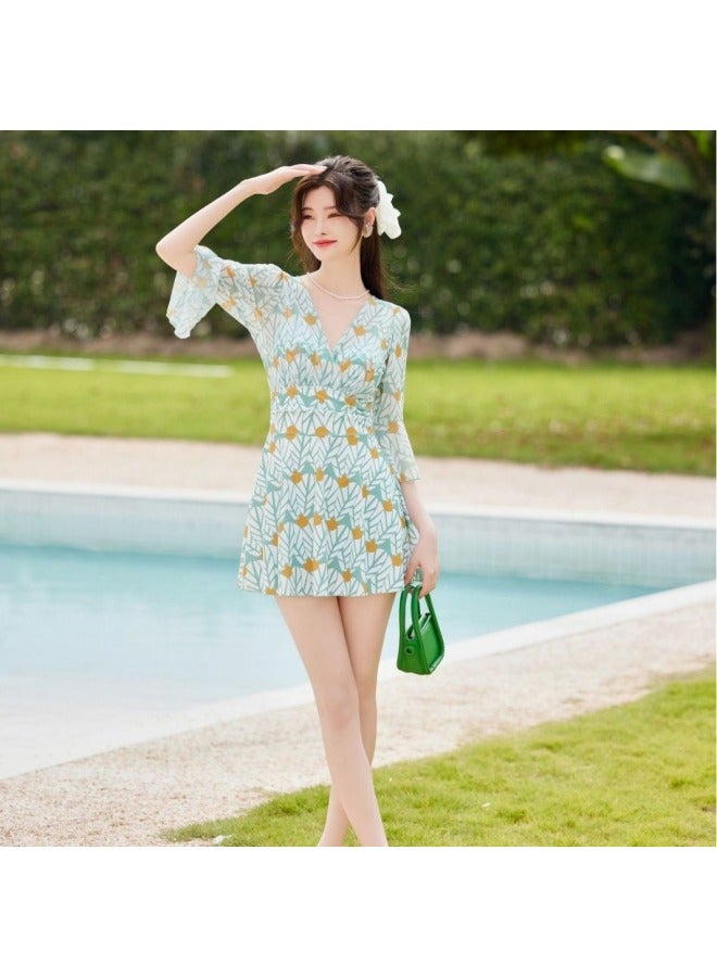 Generic New Swimwear Women's One-piece French Swimwear Wholesale Conservative Slim Mask Covering Bra Dress Swimwear Hot Spring 