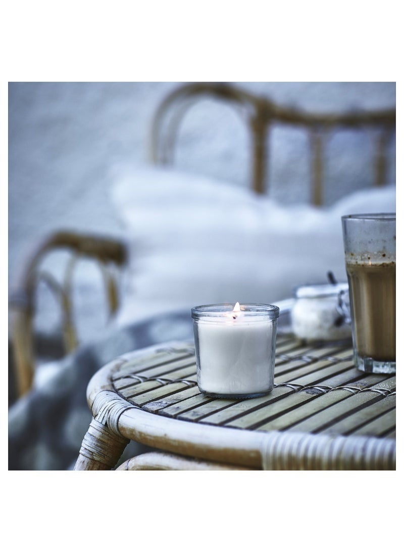 Ikea Candle in a glass jar with a fragrant Scandinavian Woods scent - 20-hour burn time - Snow-white wax to perfume the home with a clean and fresh fragrance - Simple and attractive design suitable for bedrooms and offices - Image 4