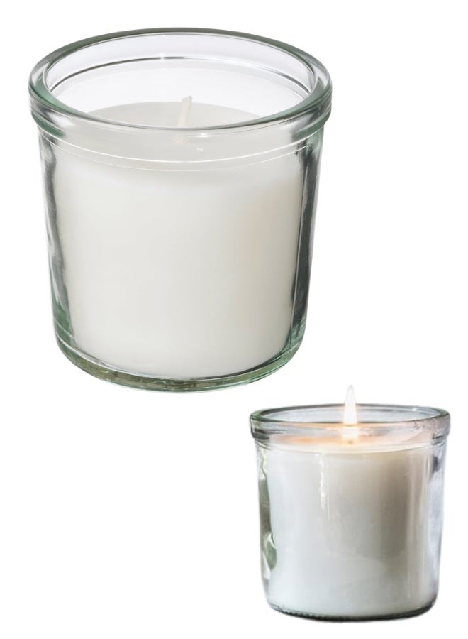 Ikea Candle in a glass jar with a fragrant Scandinavian Woods scent - 20-hour burn time - Snow-white wax to perfume the home with a clean and fresh fragrance - Simple and attractive design suitable for bedrooms and offices - Image 1