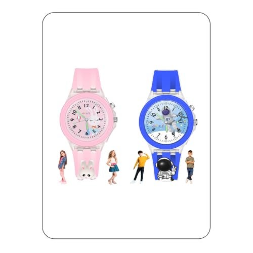 SPIKY Analog Watch For Kids Combo (Pink & Blue) | 3D Cartoon | 7 Multicolor LED Luminous Lights with Silicone Strap | Best Birthday Gift | Analogue Wrist Watches For Boys & Girls | Age 3-10 Yrs | Pack of 2 - Image 1