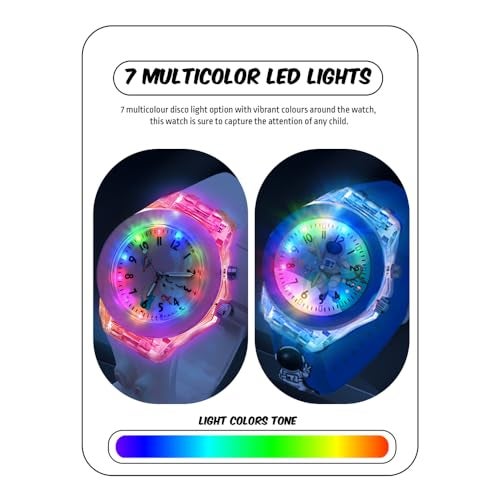 SPIKY Analog Watch For Kids Combo (Pink & Blue) | 3D Cartoon | 7 Multicolor LED Luminous Lights with Silicone Strap | Best Birthday Gift | Analogue Wrist Watches For Boys & Girls | Age 3-10 Yrs | Pack of 2 - Image 2