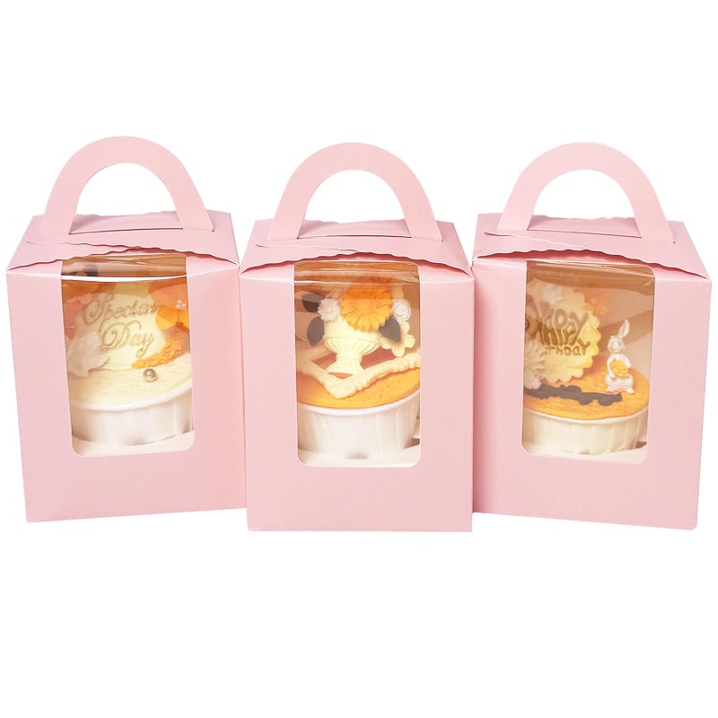 Bakepacker Auto-pop up Individual Cupcake Boxes with Window 25 Count Pink Single Cupcakes Box 3.7 x 3.7 x 4.3inch Cupcake Carrier - Image 1