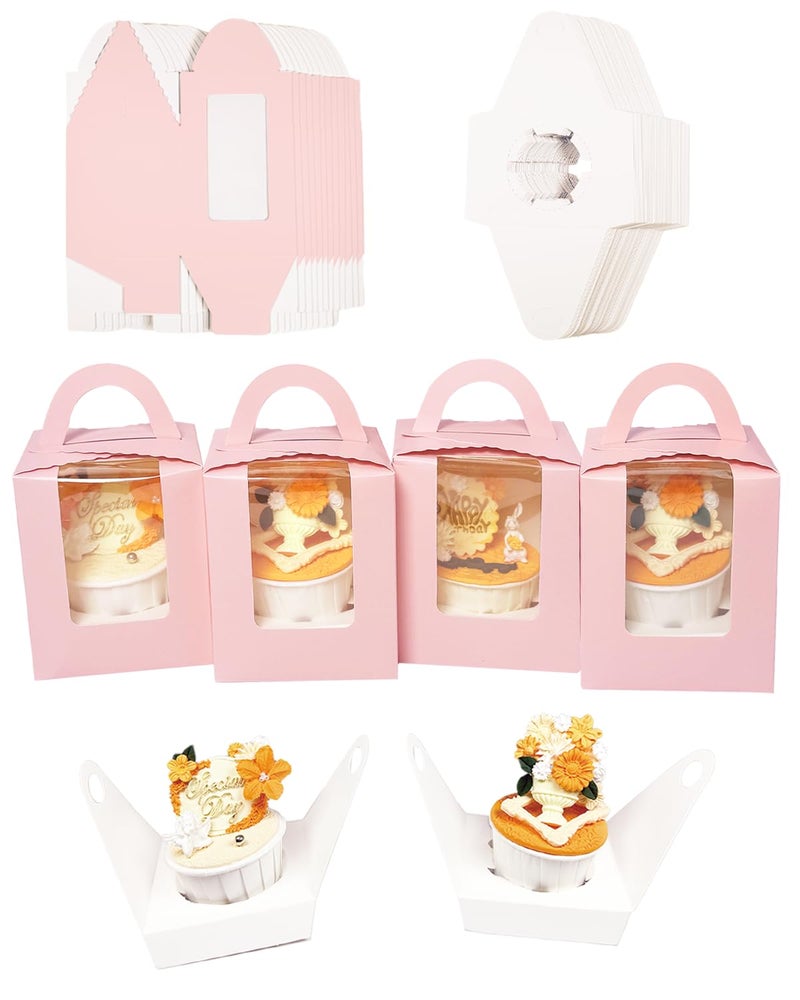 Bakepacker Auto-pop up Individual Cupcake Boxes with Window 25 Count Pink Single Cupcakes Box 3.7 x 3.7 x 4.3inch Cupcake Carrier - Image 2