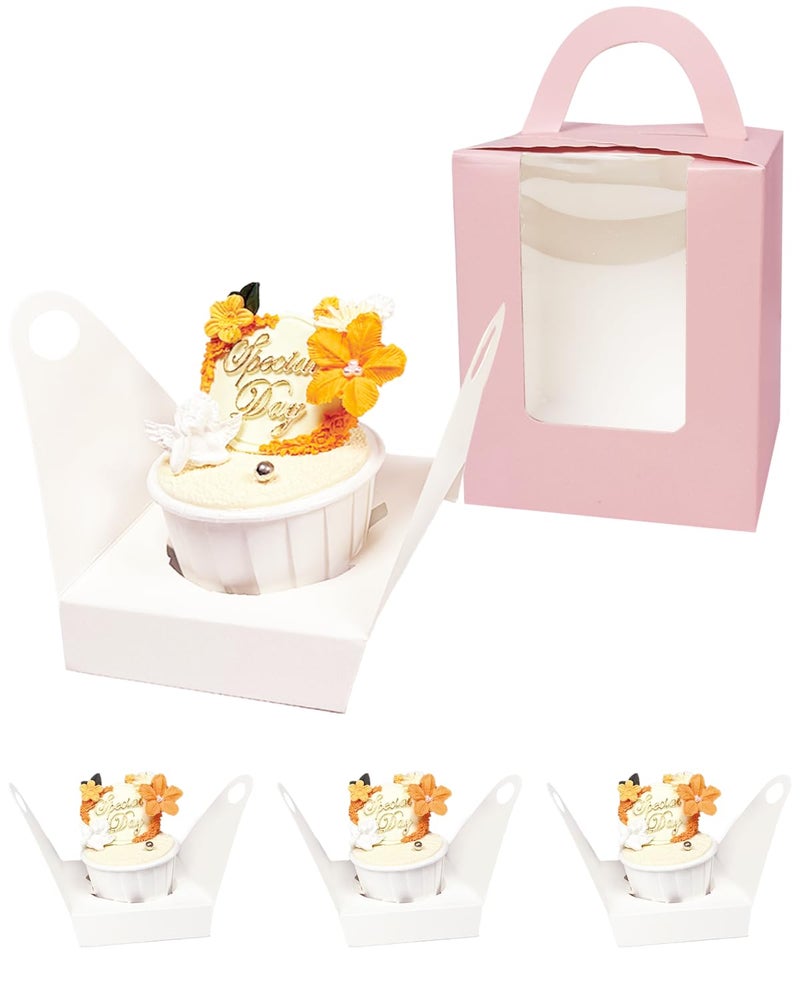 Bakepacker Auto-pop up Individual Cupcake Boxes with Window 25 Count Pink Single Cupcakes Box 3.7 x 3.7 x 4.3inch Cupcake Carrier - Image 3