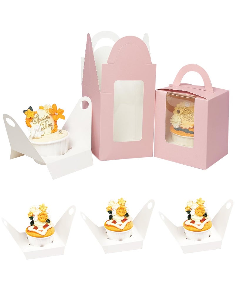 Bakepacker Auto-pop up Individual Cupcake Boxes with Window 25 Count Pink Single Cupcakes Box 3.7 x 3.7 x 4.3inch Cupcake Carrier - Image 4
