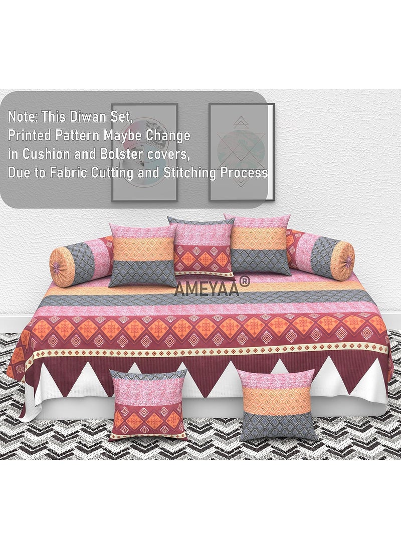 AMEYAA AMEYAA 350 TC Pure Glace Cotton Designer Printed Diwan Set Covers of 8 Pieces 5 Cushion Covers 2 Bolster Covers with 1 Single Bedsheet Diwan Cover Premium Microfiber 8 pcs Set Red Geo  - Image 2