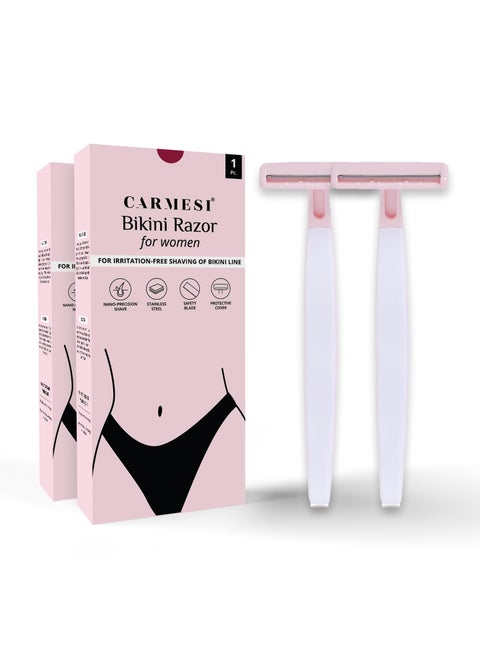 Bikini Razor for Women | Irritation-Free Shaving of Bikini Line | Japanese Nano-Precision Blade & Ergonomic Handle | No Nicks, Cuts & Bumps | Smooth Gentle Shave | (Pack of 2)