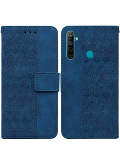 HuHa Case Cover For Realme 5 / 5s / 6i Geometric Embossed Leather Phone Case Blue 