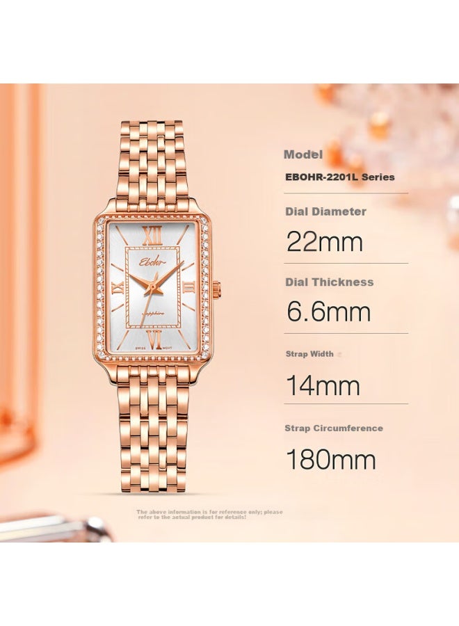 Ebohr Women's Vintage Quartz Small Square Steel Band Watch Ladies Genuine Brand Birthday New Year Valentine's Day Gift For Girls - Image 4