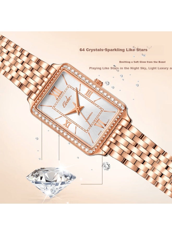 Ebohr Women's Vintage Quartz Small Square Steel Band Watch Ladies Genuine Brand Birthday New Year Valentine's Day Gift For Girls - Image 2