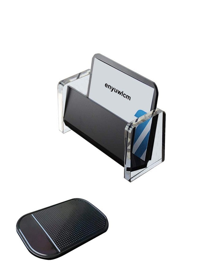 Enyuwlcm Acrylic Desktop Business Card Holder Display for Desk Elegant Business Card Stand for Office Black/Clear with One Non-Slip Mat (Sticky) - Image 1