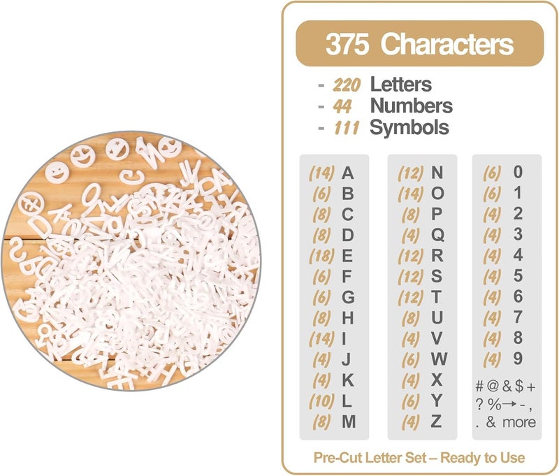Big Role Letters for Letter Board Letters Only, 3/4 inch White Message Board Letters for Felt Letter Board Signs (398 pcs), 0.75” Pre Cut Plastic Letterboard Letters Numbers Symbols for Changeable Menu Board - Image 2