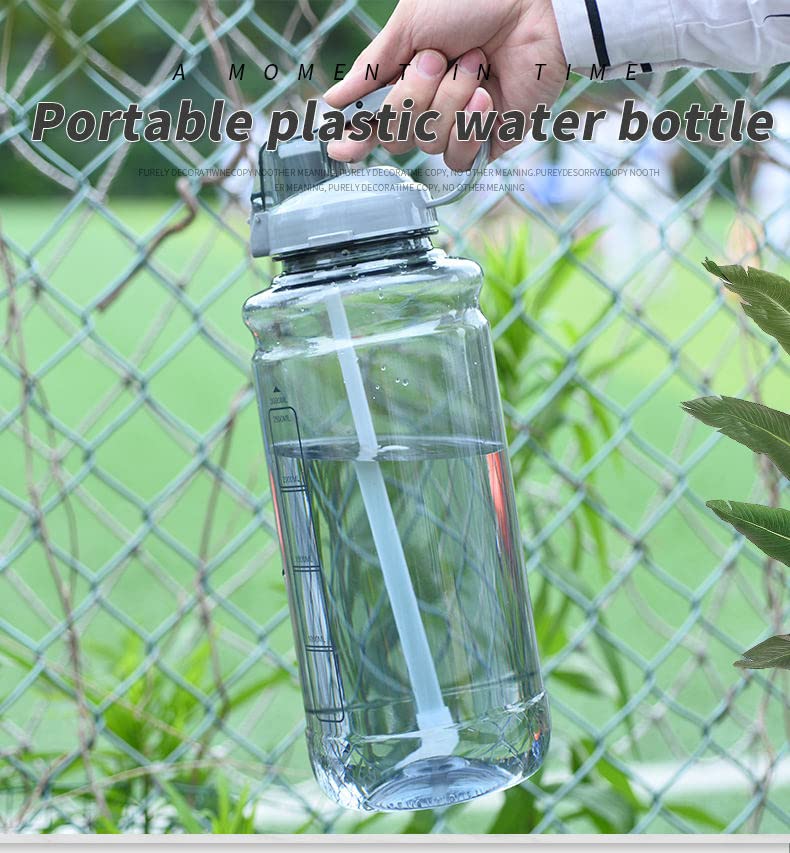 Delzon 2 Liter Drink Water Bottle with Toxic Free with Straw and Strap Gym Sports Bottle Wide Mouth Lids for Office Gym Outdoor Sports GrayBlack - Image 5