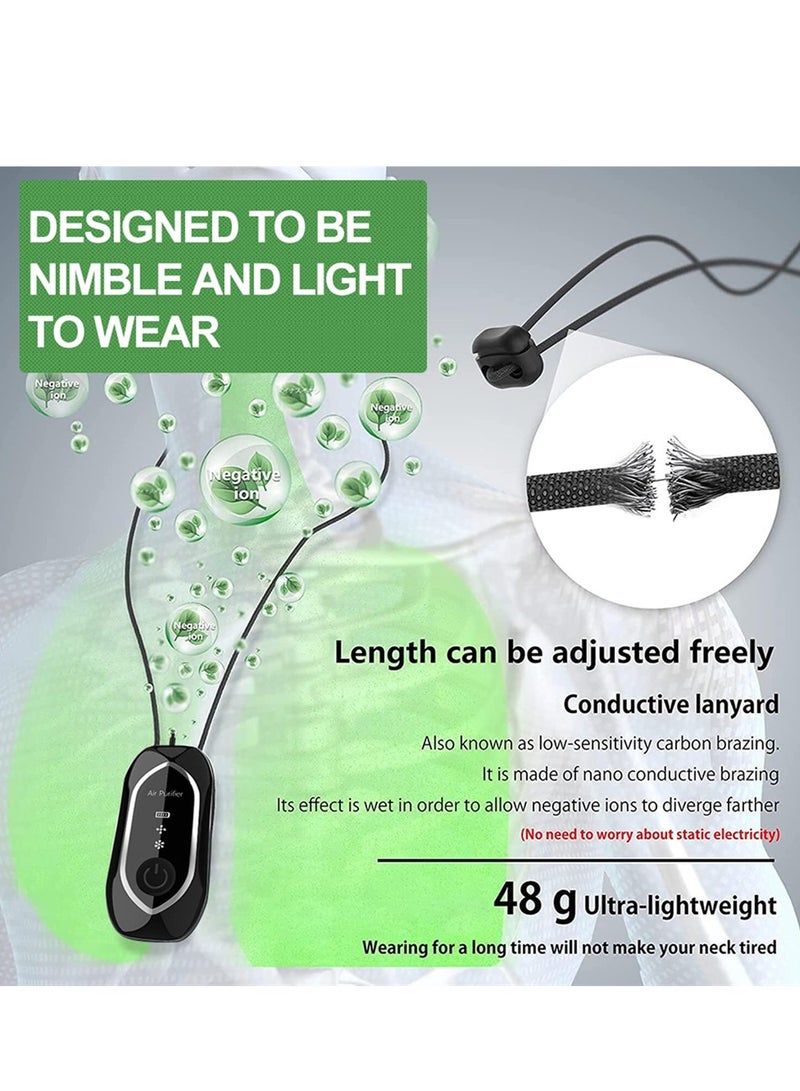 سوار لتنقية الهواء قابل للحمل، جهاز أيونizer هواء صغير قابل للشحن عبر USB للسفر، السيارة، المكتب والمنزل، بسرعتين (أسود) - Image 4