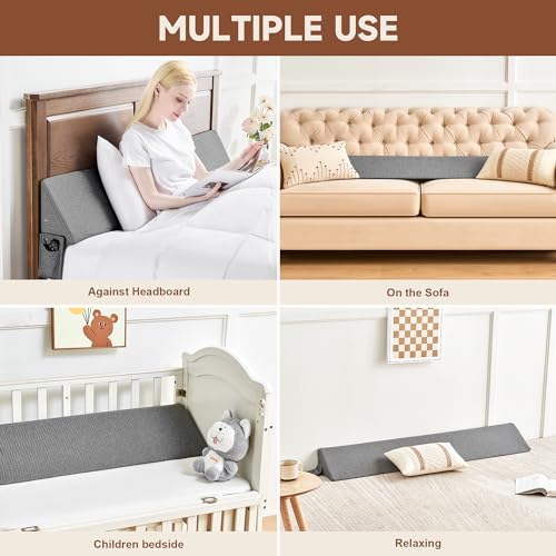 IFNOW Queen Size(60"x6"x10") Bed Wedge Pillow for Headboard, Mattress Gap Filler(0-8"), Bed Wedge for Gap Between Your Headboard and Mattress Dark Grey - Image 2