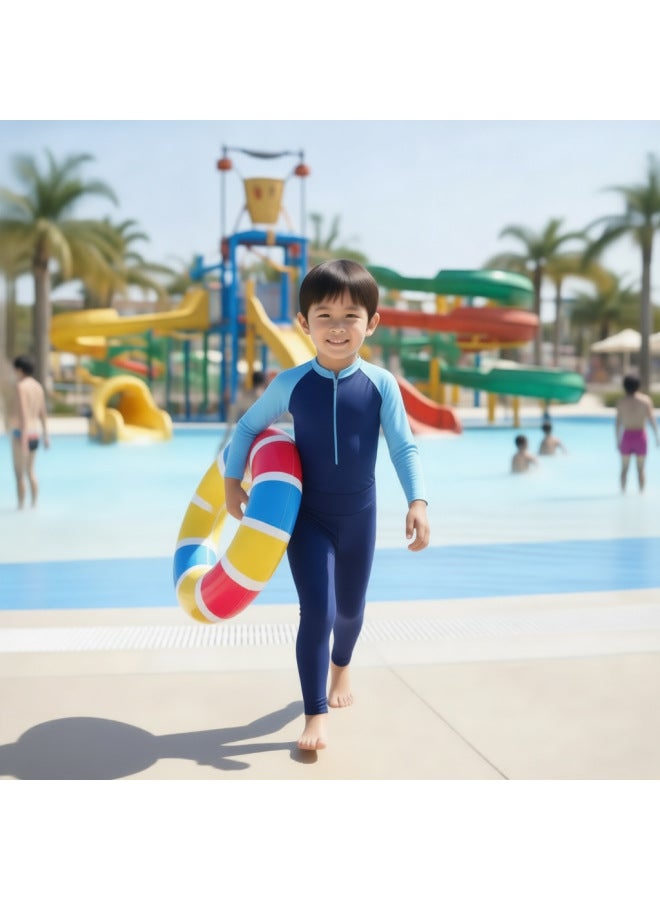 Swimwear For Children Aged 4-16, Boys And Girls One-piece Training Swimsuit, Youth And Teen Set, Blue