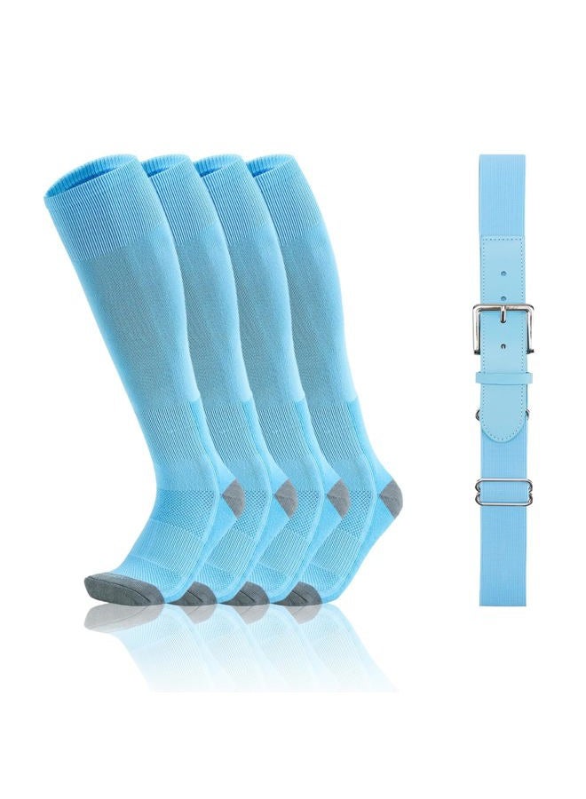 QBK Toddler Baseball Socks And Belt Youth Softball Tee Ball Combo Set for Boy Girl (2 Pairs of Socks & 1 Belt) Blue 2-4T - Image 1
