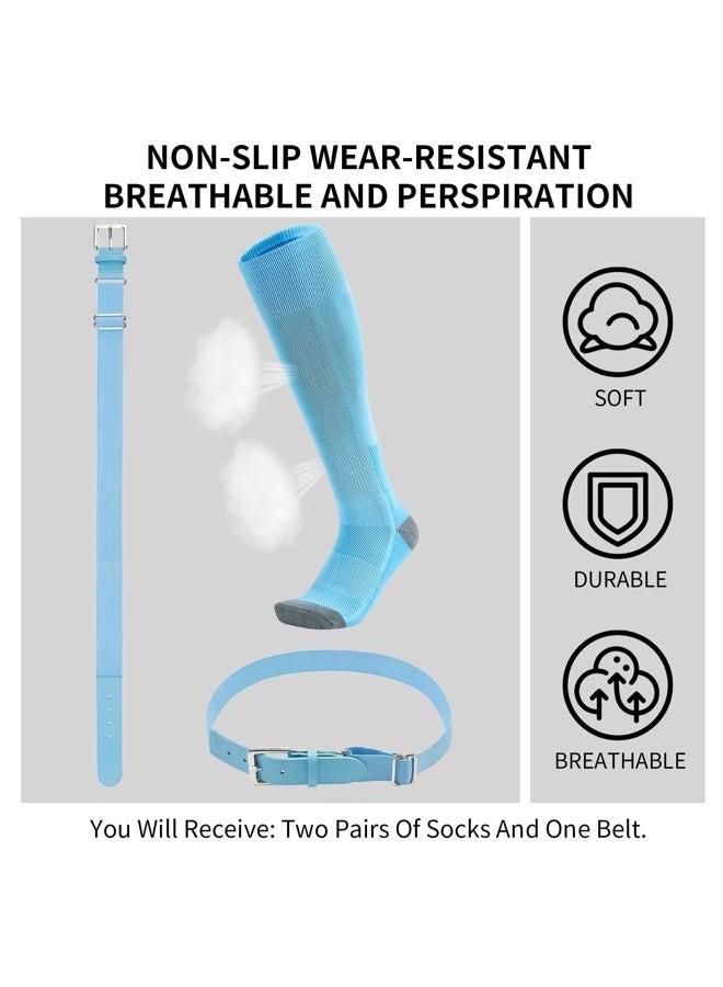 QBK Toddler Baseball Socks And Belt Youth Softball Tee Ball Combo Set for Boy Girl (2 Pairs of Socks & 1 Belt) Blue 2-4T - Image 2