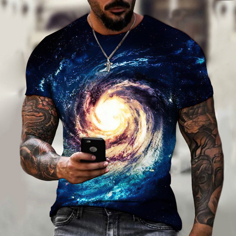 Cross-border visual abstract creative vortex 3D digital printing mens T-shirt trend personalized fashion short sleeve wholesale DX-B020