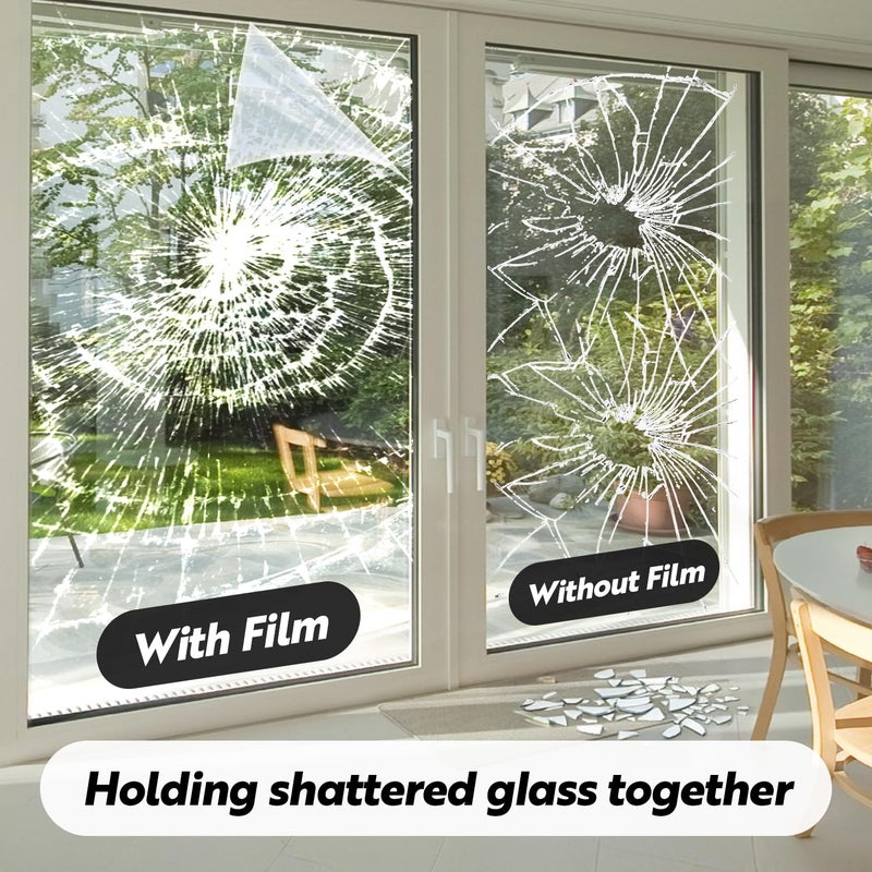 DUOFIRE Window Security Film Premium 4 Mil Tempered Glass Window Film for Enhanced Safety Adhesive Anti-Shatter for Supermarket, Display Cabinet, Home, Office Windows 11.8 x 78.7 in(Clear) - Image 2