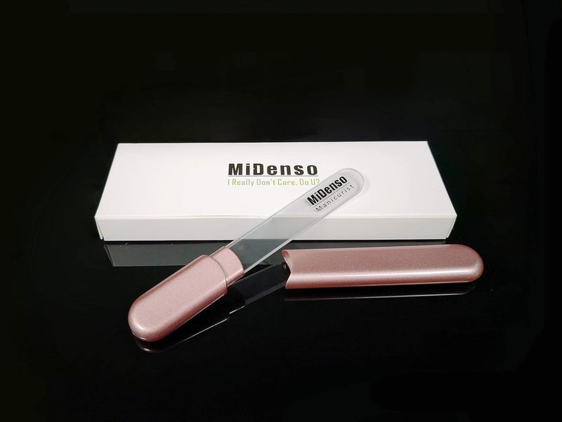 MiDenso Premium Glass Nail File with Case, Crystal Diamond Salon Best Beauty Nail Buffer for Natural and Acrylic Nails Christmas Gift for Woman and Man,Apricot - Image 2