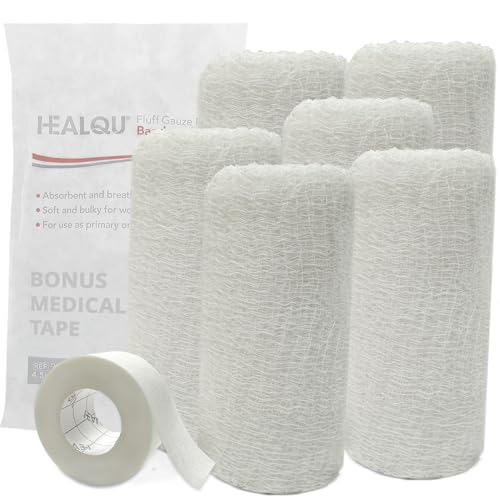 HEALQU Kerlix Gauze Bandage Rolls - 4 1/2 in x 4.1 Yds, 6 Ply - 6 Single Sterile Pocuhes- Extra Absorbency - Latex Free, Hospital Grade Cotton Fluff Bandage Wrap Krinkle Style - for Wound Care & First Aid - Image 1