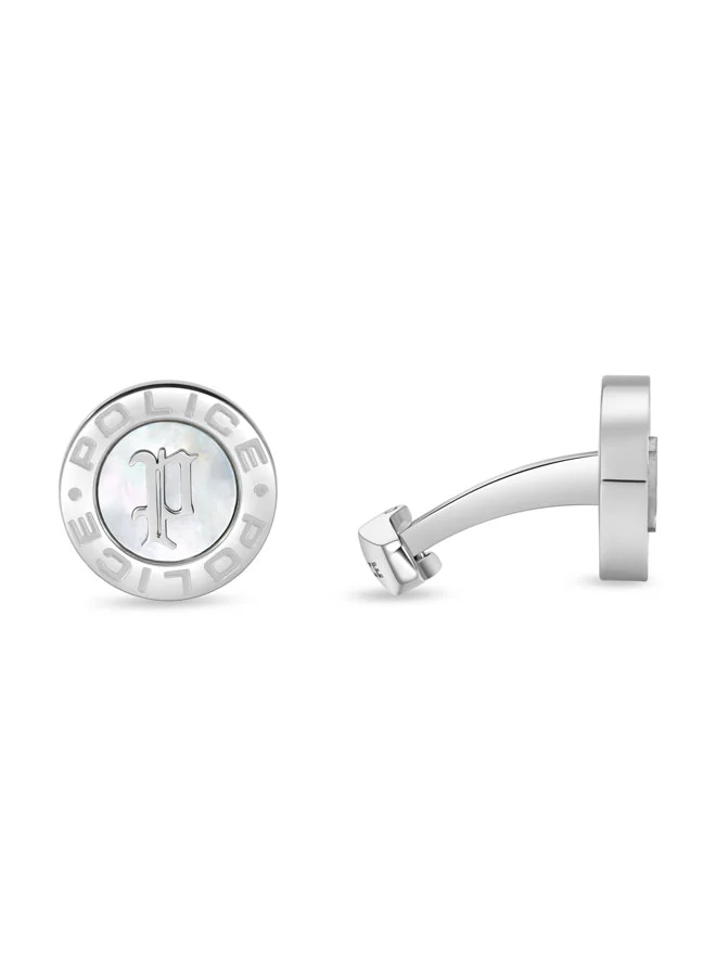 POLICE Signature Silver Cufflinks with P Logo & MOP Inlay for Men
