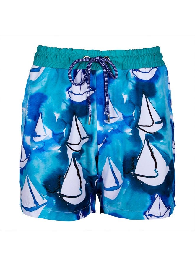 Anemoss Sailboats Men Swim Shorts with Elastic Drawstring Waistband X-Large  - Image 1