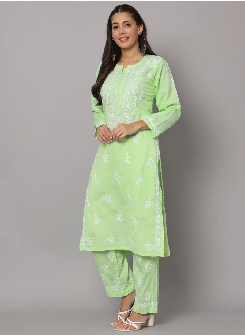 Alaya Women Hand Embroidered Chikankari Cotton Kurta Set-AL3674KS