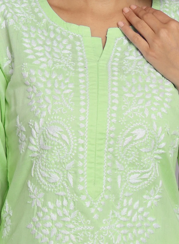 Alaya Green Women Hand Embroidered Chikankari Cotton Kurta Set-AL3674KS for Women | Best Price UAE