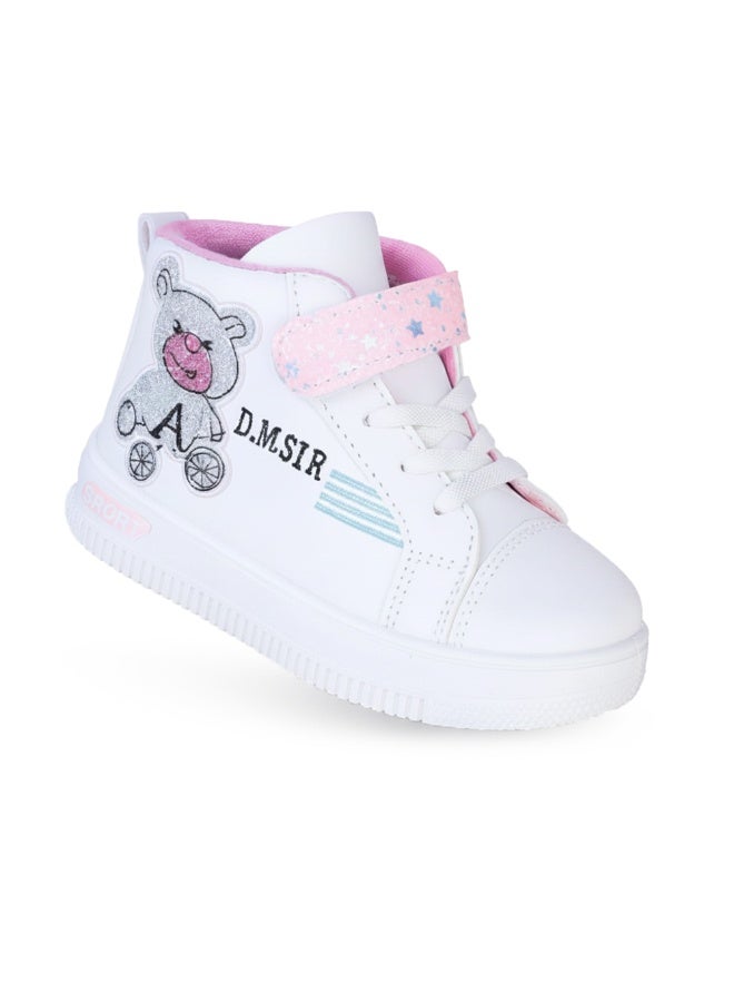 Girls High-Top Sneakers, Embroidered Design, Lightweight & Flexible, Non-Slip Sole, Easy On with elastic Lace & latches