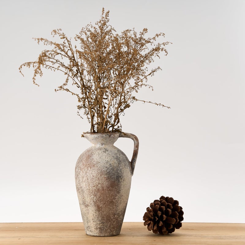 LUKA Ceramic Rustic Farmhouse Vase,9.25 inch Terracotta Vase with Handle,Neutral Tall Clay Vases Decorative Vases for Living Room,Table,Shelf Decor(Brown,L) - Image 1