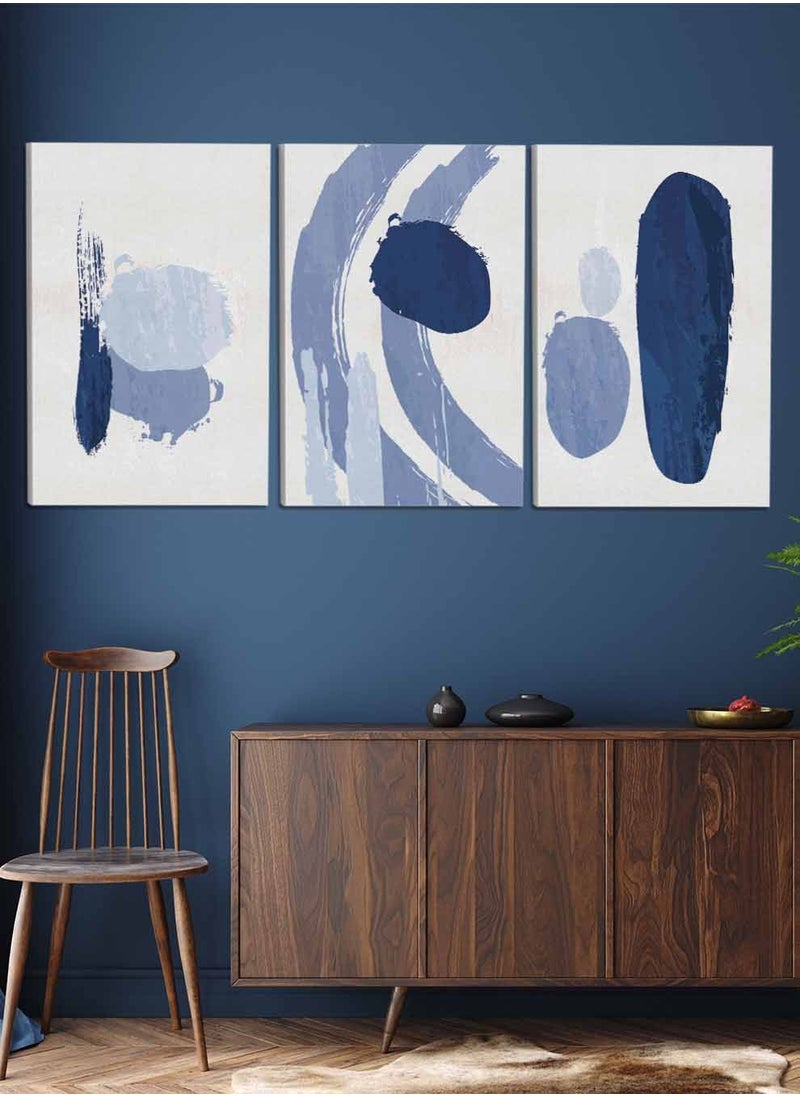 LOWHA Set Of 3 Framed Canvas Wall Arts Stretched Over Wooden Frame, Abstract Brush Hand Drawn Paintings, For Home, Living Room, Office Decor  - Image 1