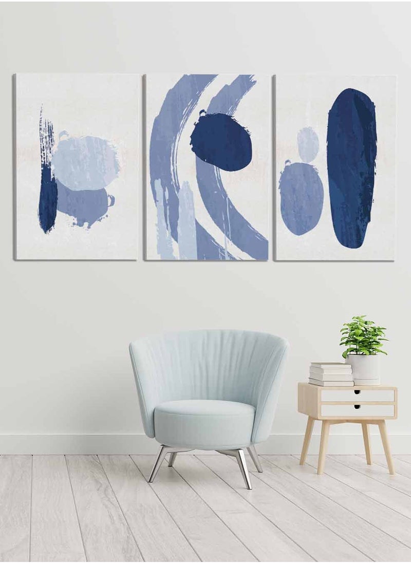 LOWHA Set Of 3 Framed Canvas Wall Arts Stretched Over Wooden Frame, Abstract Brush Hand Drawn Paintings, For Home, Living Room, Office Decor  - Image 2