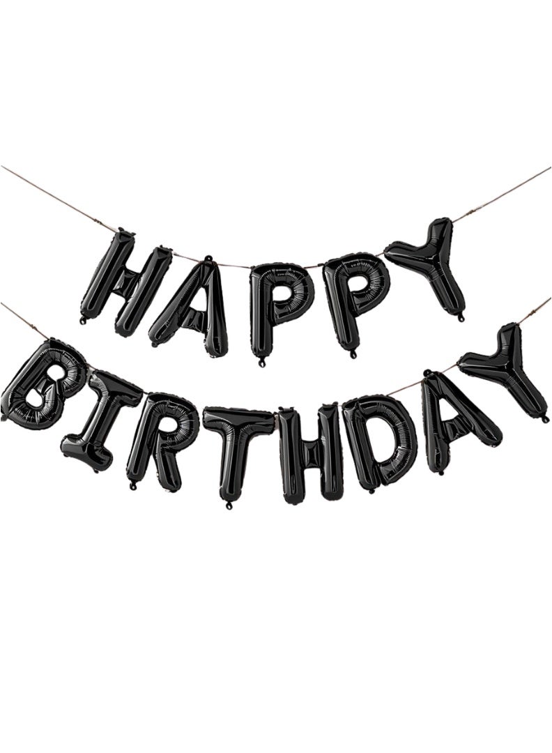 Party Time Happy Birthday Foil Balloon Banner Set 16 Inch Black Letters Party Decoration - Image 1