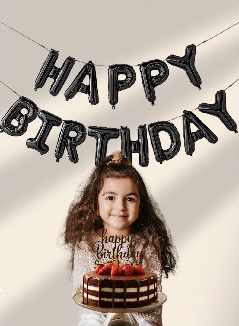 Party Time Happy Birthday Foil Balloon Banner Set 16 Inch Black Letters Party Decoration - Image 2