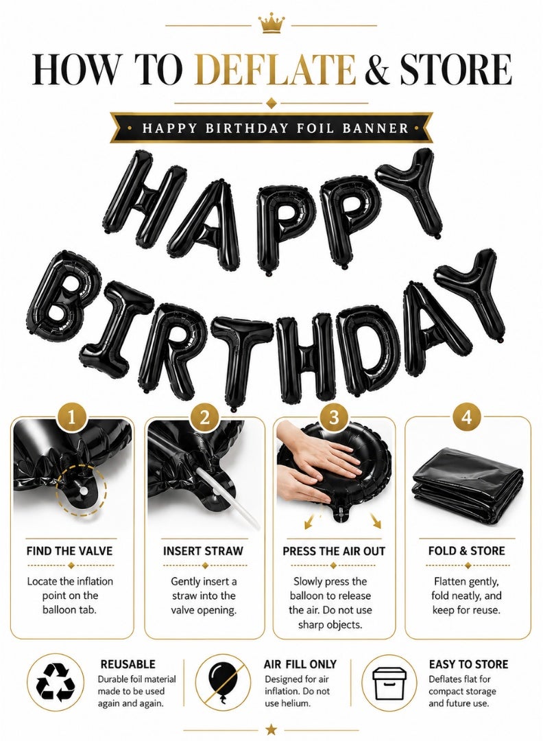 Party Time Happy Birthday Foil Balloon Banner Set 16 Inch Black Letters Party Decoration - Image 5