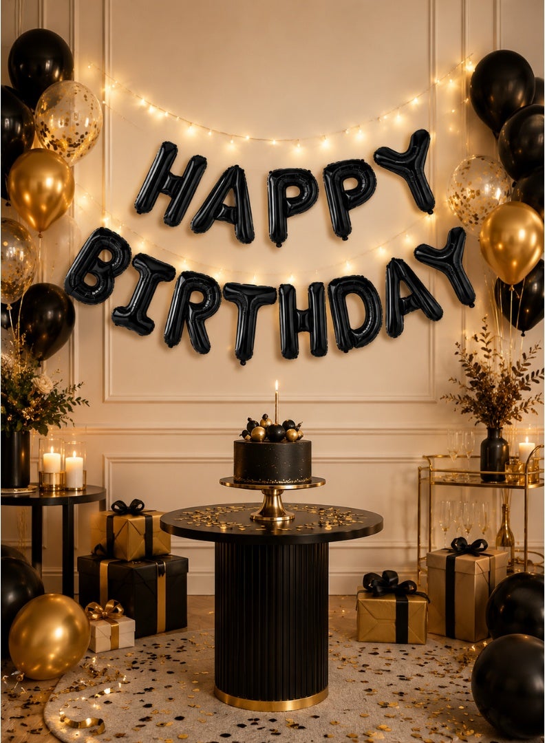 Party Time Happy Birthday Foil Balloon Banner Set 16 Inch Black Letters Party Decoration - Image 1