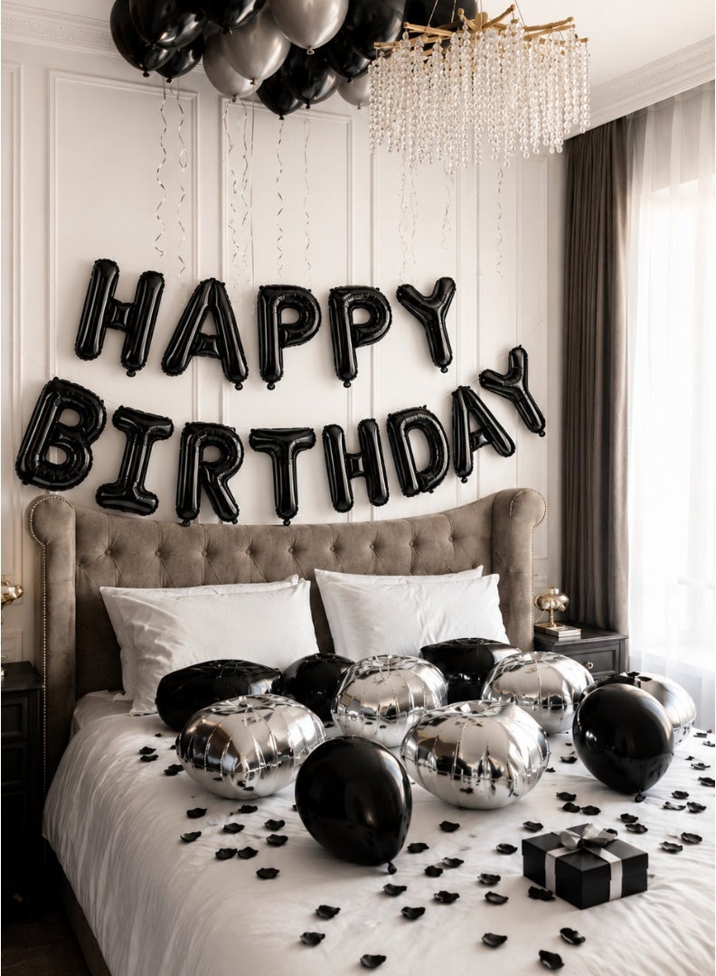 Party Time Happy Birthday Foil Balloon Banner Set 16 Inch Black Letters Party Decoration - Image 2