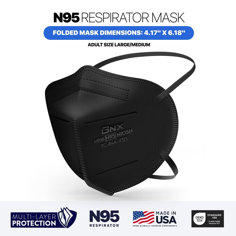 AccuMed BNX N95 Mask Black NIOSH Certified MADE IN USA Particulate Respirator Protective Face Mask (50-Pack, Approval Number TC-84A-9315 / Model H95B) Black - Image 5