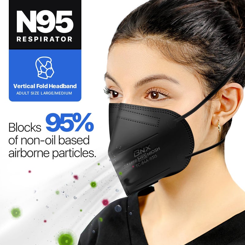 AccuMed BNX N95 Mask Black NIOSH Certified MADE IN USA Particulate Respirator Protective Face Mask (50-Pack, Approval Number TC-84A-9315 / Model H95B) Black - Image 4