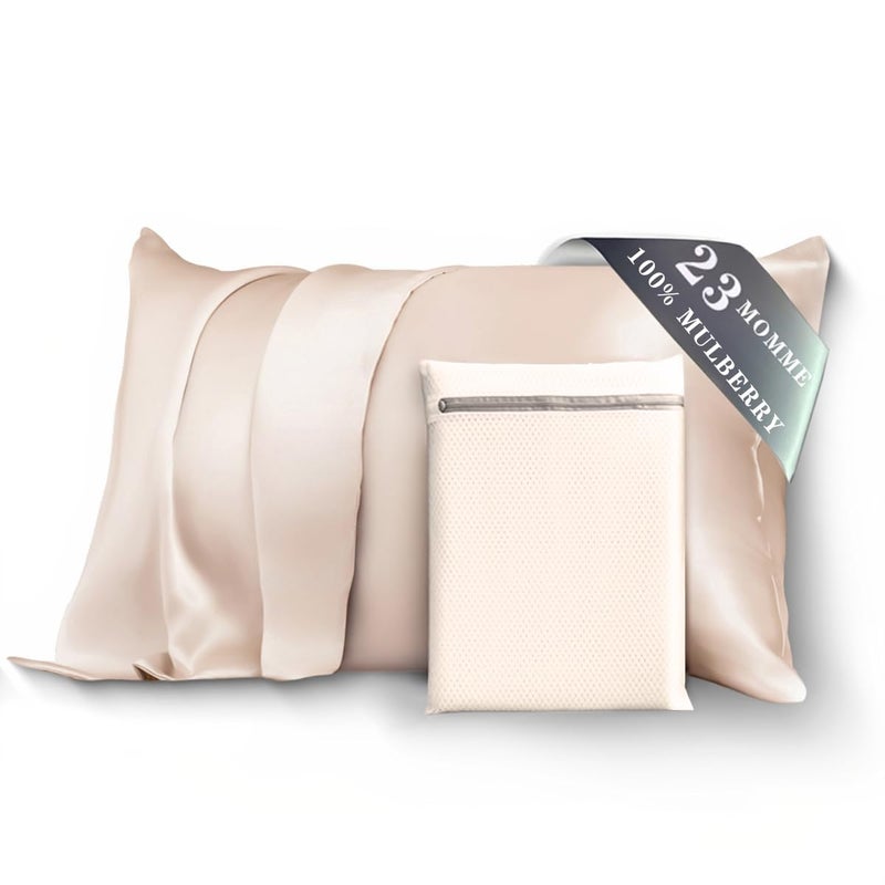 PROMEED غطاء وسادة من حرير التوت 100% من PROMEED للشعر والبشرة، من الجهتين 23 مومي درجة 6A+ مع سحاب مخفي، 1400 TC، ناعم وسلس (مقاس قياسي 20"x26"، شامبانيا) - Image 1