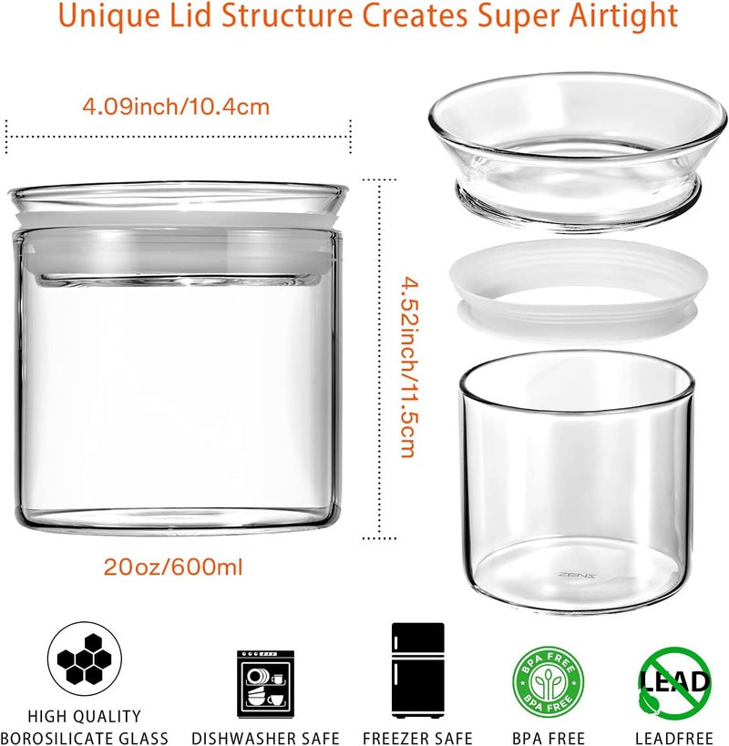 ZENS 17oz Glass Food Storage Jars Set of 6, Clear Glass Canisters Set with Airtight Lids, Small Storge Container jar for Kitchen Spice, Sugar Container, Blooming Tea, Snacks - Image 2