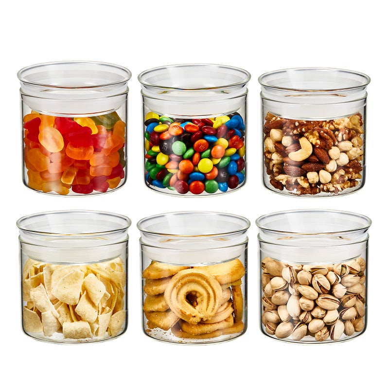ZENS 17oz Glass Food Storage Jars Set of 6, Clear Glass Canisters Set with Airtight Lids, Small Storge Container jar for Kitchen Spice, Sugar Container, Blooming Tea, Snacks - Image 1