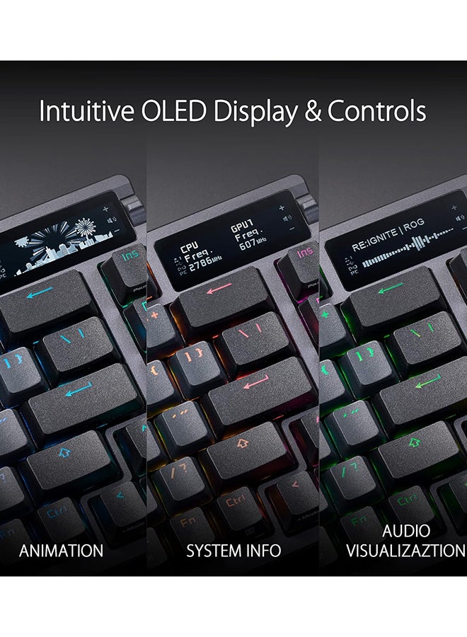 ASUS ROG Azoth 75 DIY Custom RGB Gaming Keyboard, OLED Display, Tri-mode Connection, Hot-Swappable ROG NX Red Switches & Keyboard Stabilizers, ABS Keycaps, ENG-ARAB Layout, 90MP0316-BKCA00 Black - Image 2